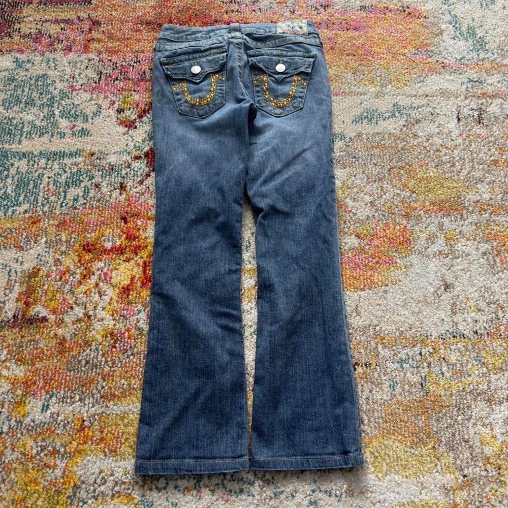 TRUE RELIGION Y2K High Rise Bootcut Jeans Studded‎ Horse Shoe Logo Size 27